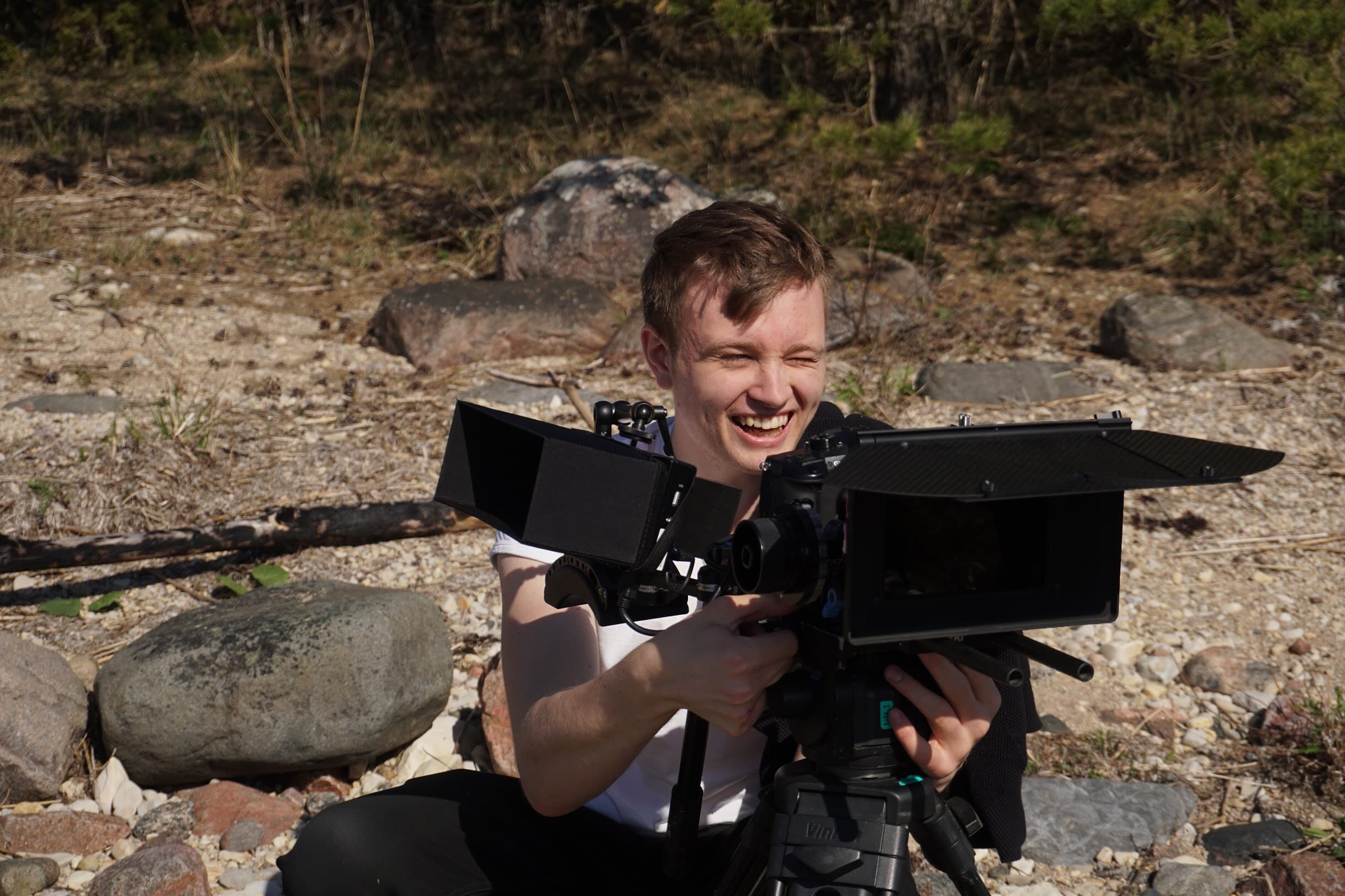On set with camera